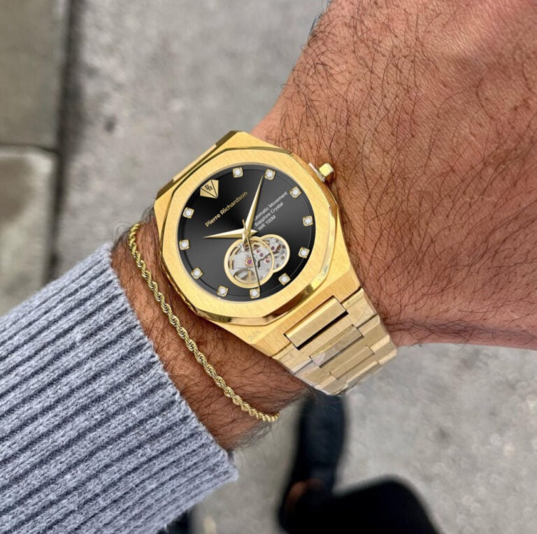 שעון משובץ בציפוי זהב טהור 24K Pierre Richardson PREMIUM לגבר Pr5922